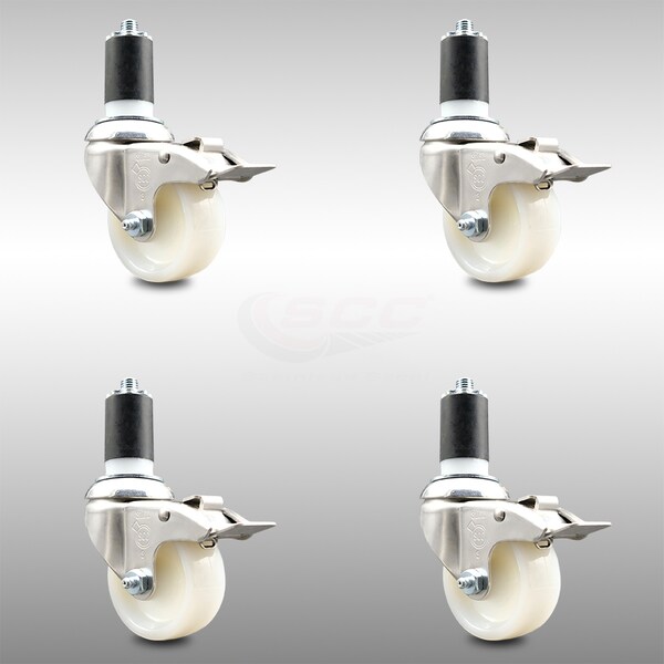 Service Caster 3 Inch 316SS Nylon Wheel Swivel 1-5/8 Inch Expanding Stem Caster Set Lock Brake SCC-SS316TTLEX20S314-NYS-158-4 - main